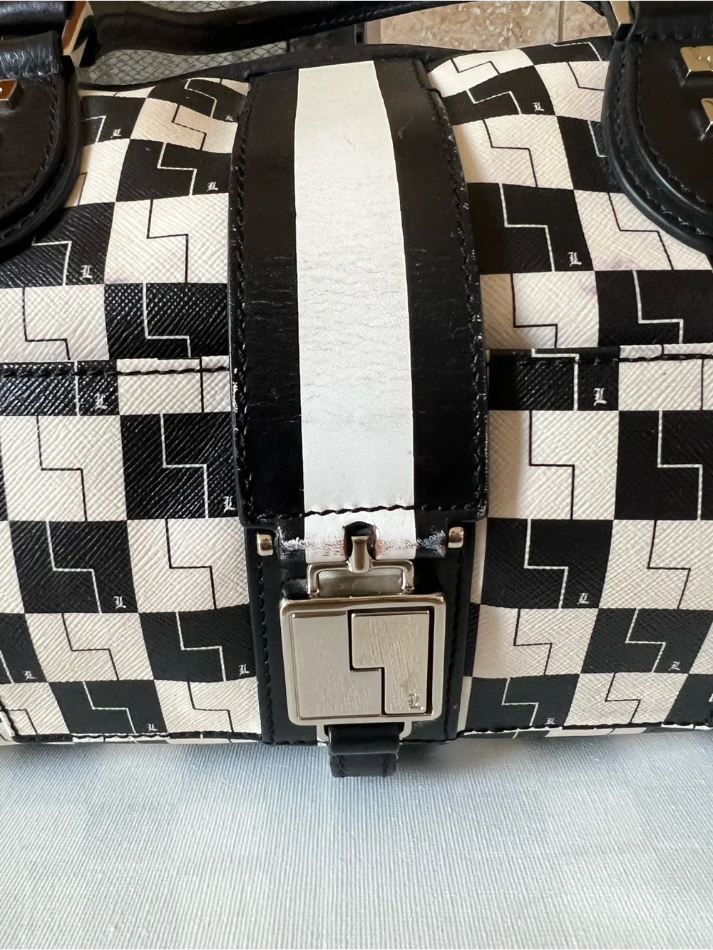 L.A.M.B Satchel Black & White Geometric Satchel Handbag- Rare hard to find